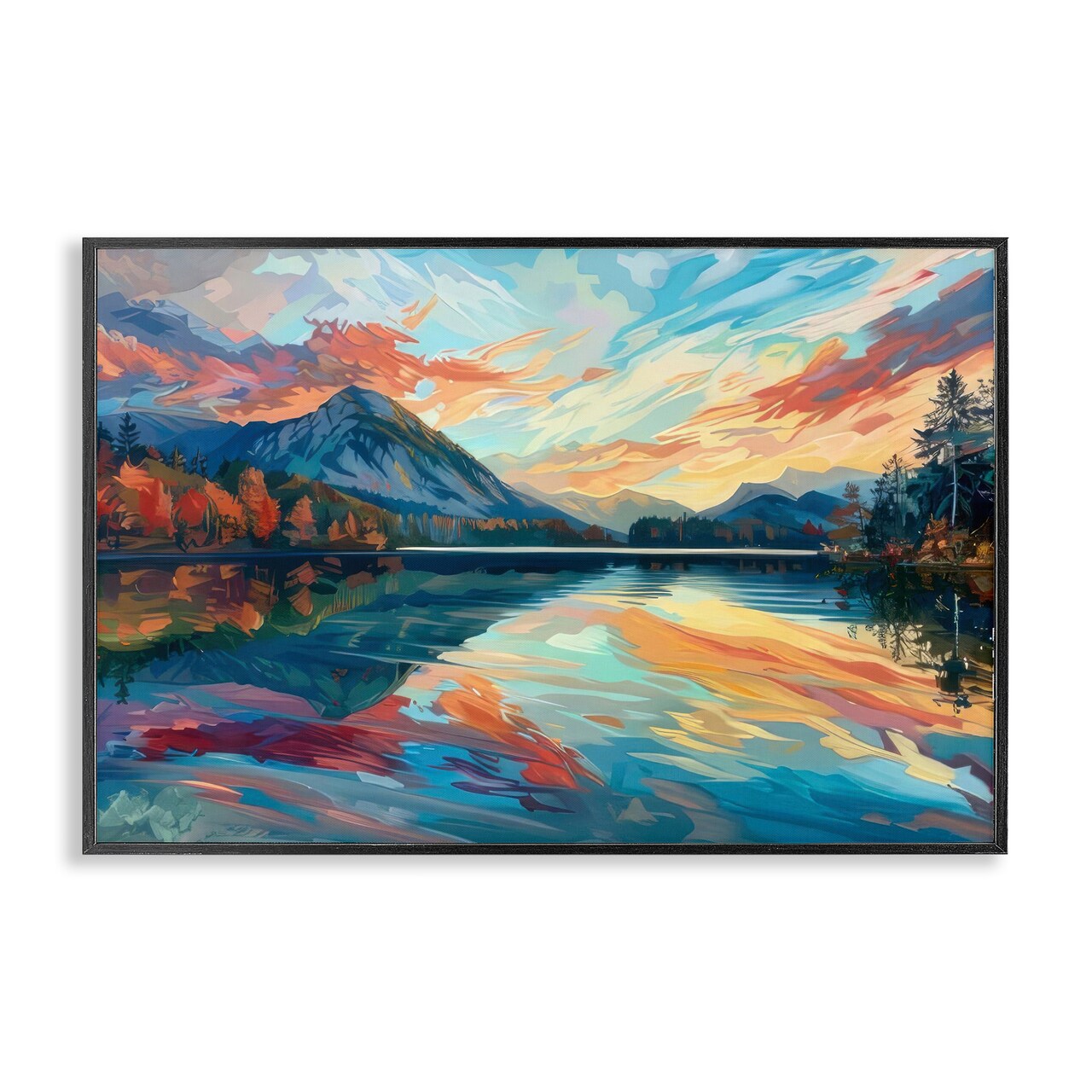 Stupell Industries Abstract Swirled Lake & Mountain Framed Giclee Wall Art Design by LSR Design Studio